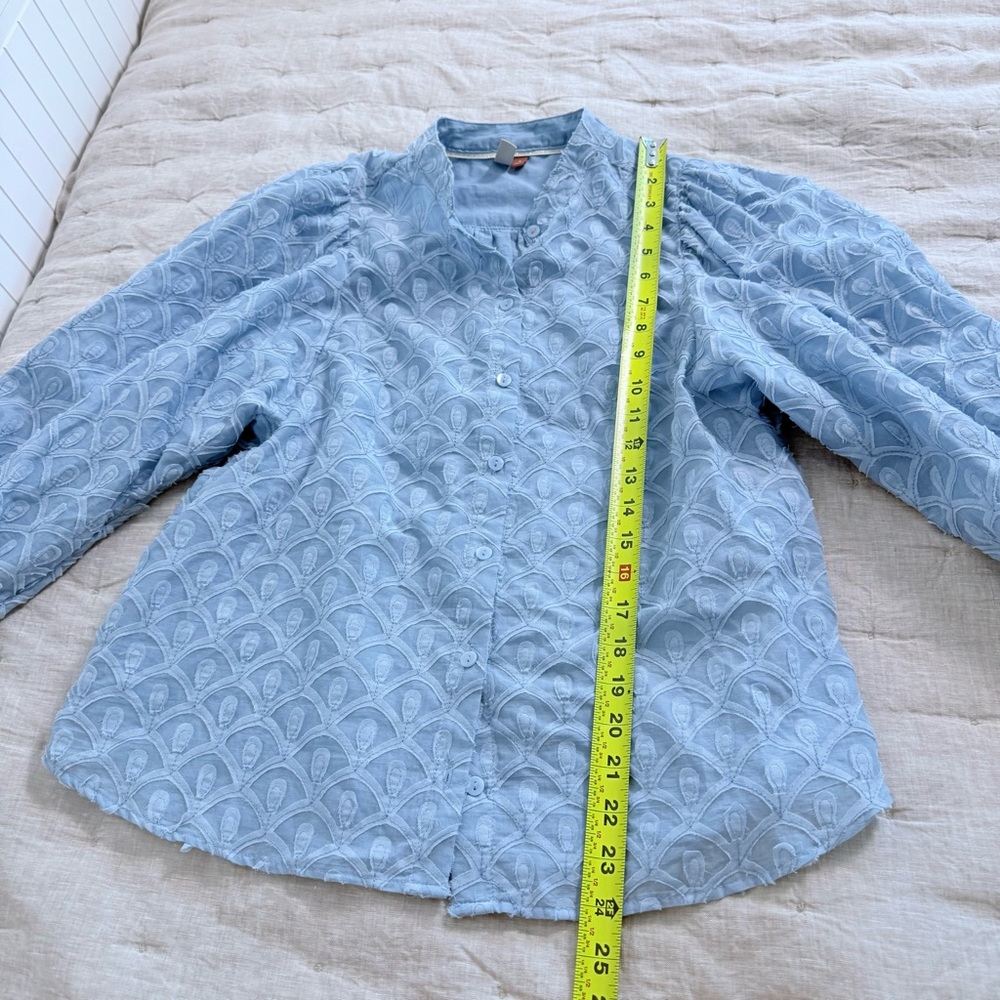 Anthropologie Pilcro Bella Femme Light Blue Button Down Top, 3/4 Puff Sleeve SM - Picture 10 of 12